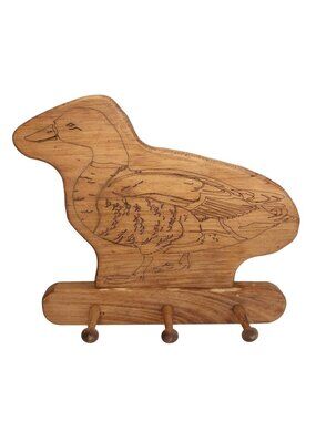 Wooden Goose Duck Wall Rack Key Hook 3 Pegs Rustic Decor Towel Holder